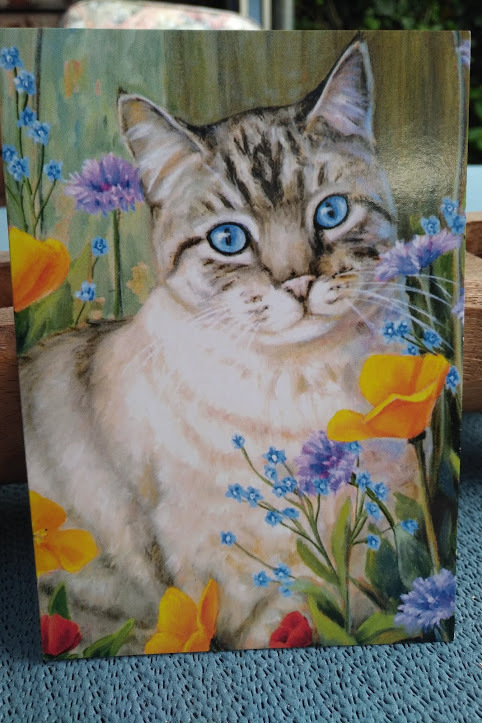 Katze Blumenwiese Glückwunschkarte