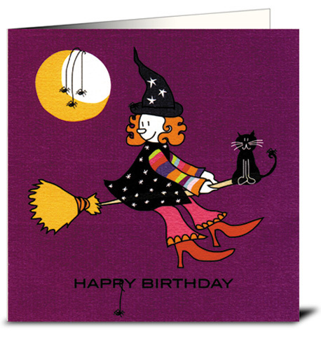 Hexe Besen Katze Halloween Glückwunschkarte