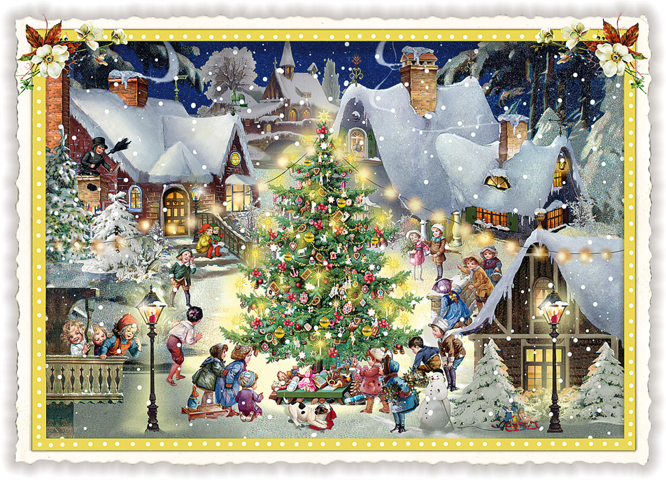 Winterdorf Weihnachtsabend Weihnachtskarte