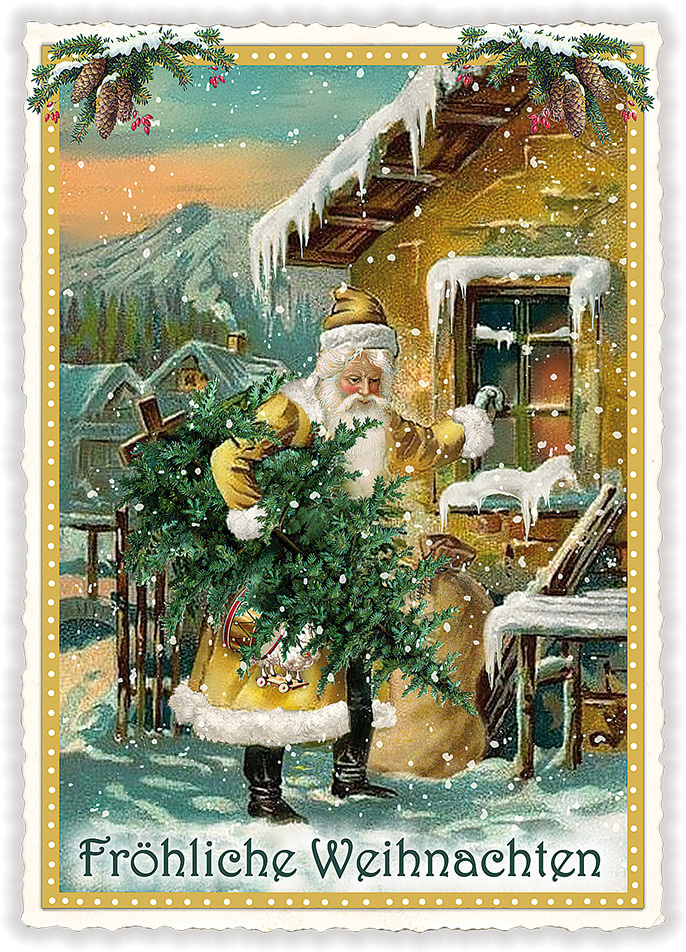 Weihnachtsmann Tanne Geschenke Postkarte